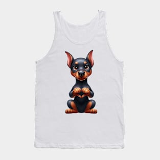 Valentine Doberman Pinscher Dog Giving Heart Hand Sign Tank Top